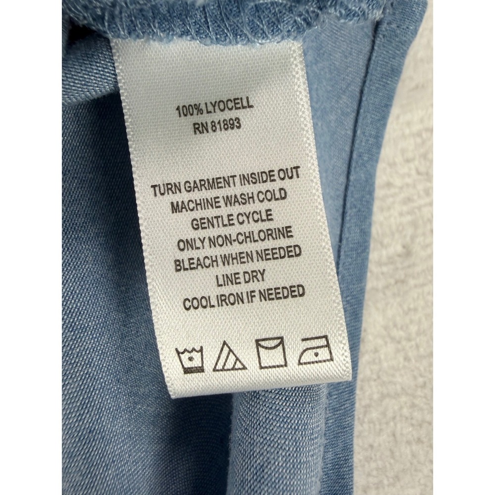 C. Wonder Ruffle Front Blouse 16W Chambray Denim Button Down Modern Elegant Chic - Picture 7 of 15
